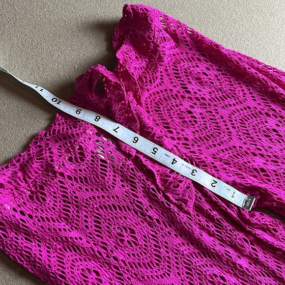 BECCA by Rebecca Virtue Boho Crochet Lace Beach Cover Up Pants - Fuchsia- Small - Picture 8 of 12